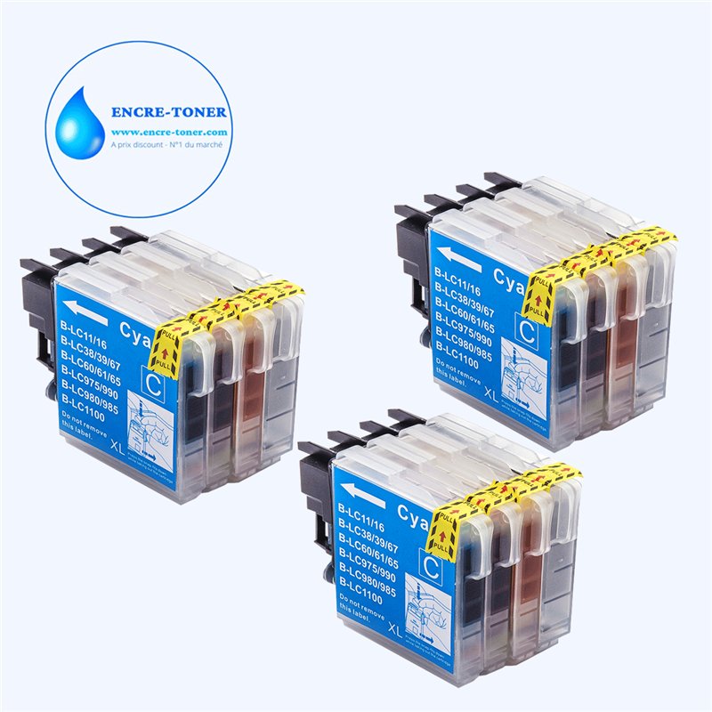 Lot de 12 Cartouches compatibles Brother LC1100/ 980/ 985 XL