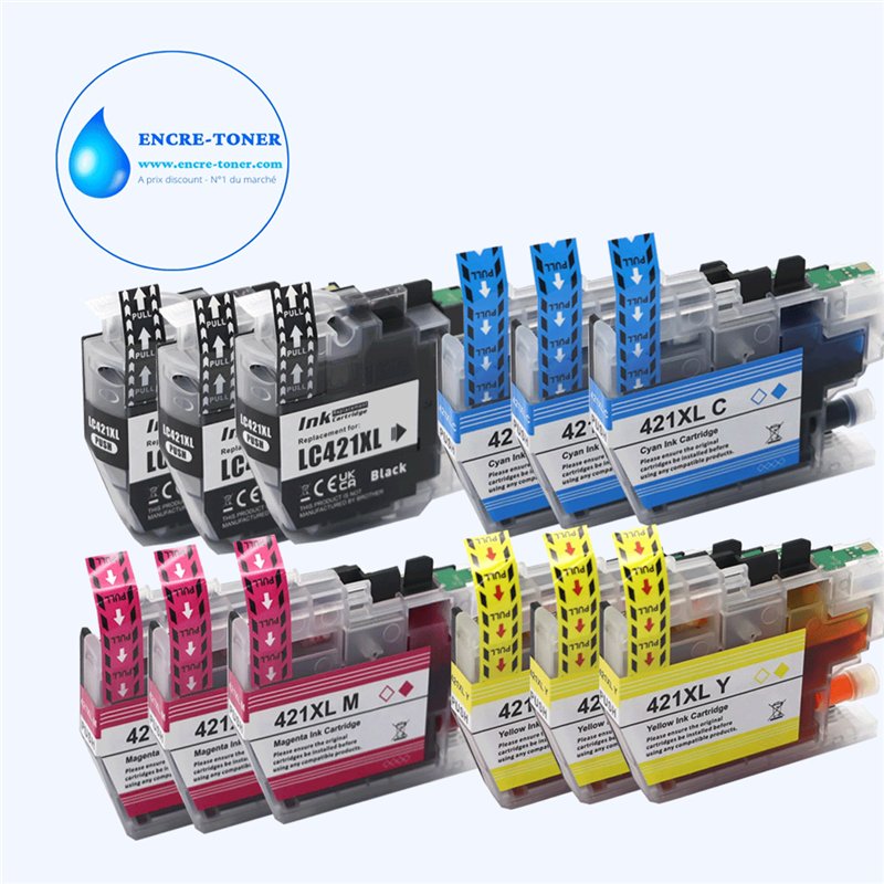 Lot de 12 Cartouches compatibles Brother LC421XL (2N+1C+1M+1J)
