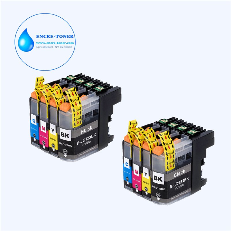 Lot de 8 Cartouches compatibles Brother LC121XL/ LC123XL V3